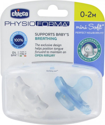 Chicco sucette physio soft 0m+ silicone bleu transparent