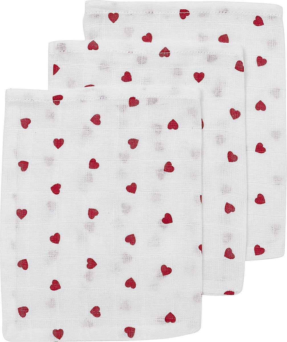 Débarbouillettes Meyco baby sweet heart - paquet de 3 - hydrophile - rouge - 20x17cm