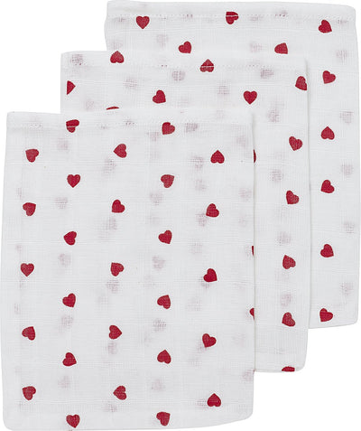 Débarbouillettes Meyco baby sweet heart - paquet de 3 - hydrophile - rouge - 20x17cm