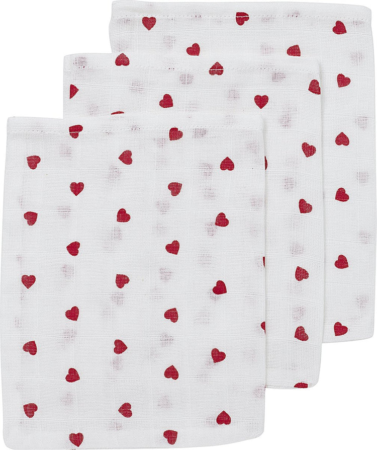 Débarbouillettes Meyco baby sweet heart - paquet de 3 - hydrophile - rouge - 20x17cm