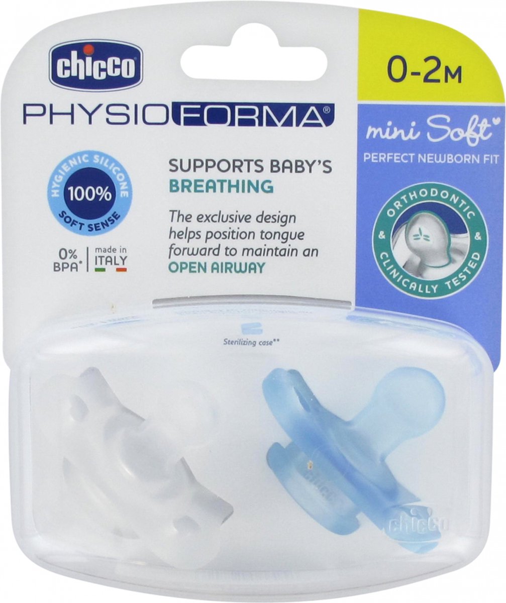 Chicco sucette physio soft 0m+ silicone bleu transparent