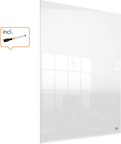Mini tableau blanc portable effaçable à sec Nobo pour bureau ou mur - 600 x 450 millimètres - avec marqueur pour tableau blanc et tampons de montage - acrylique transparent