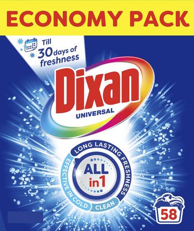 Dixan poudre universelle - lessive en poudre - pour toutes les couleurs de linge - nettoyage fiable - 58 lavages
