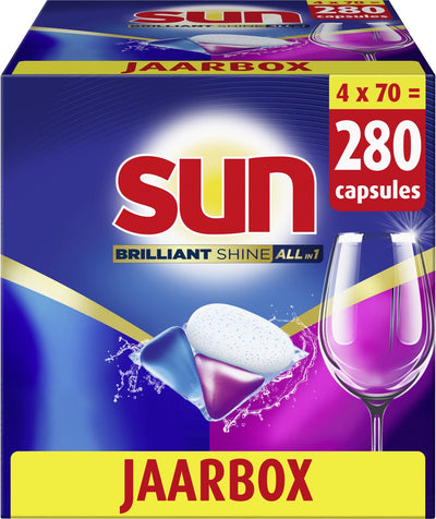 Sun - tablettes pour lave-vaisselle - brillance brillante - tout-en-1 - 280 capsules - pack économique