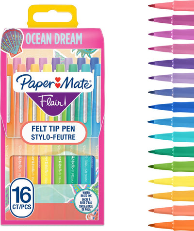 Feutres Paper Mate Flair | marqueurs à pointe moyenne (0,7 mm) | marqueurs de couleur de rêve océan assortis | pour les enfants adultes à colorier, écrivez plus | 16 chefs d'accusation
