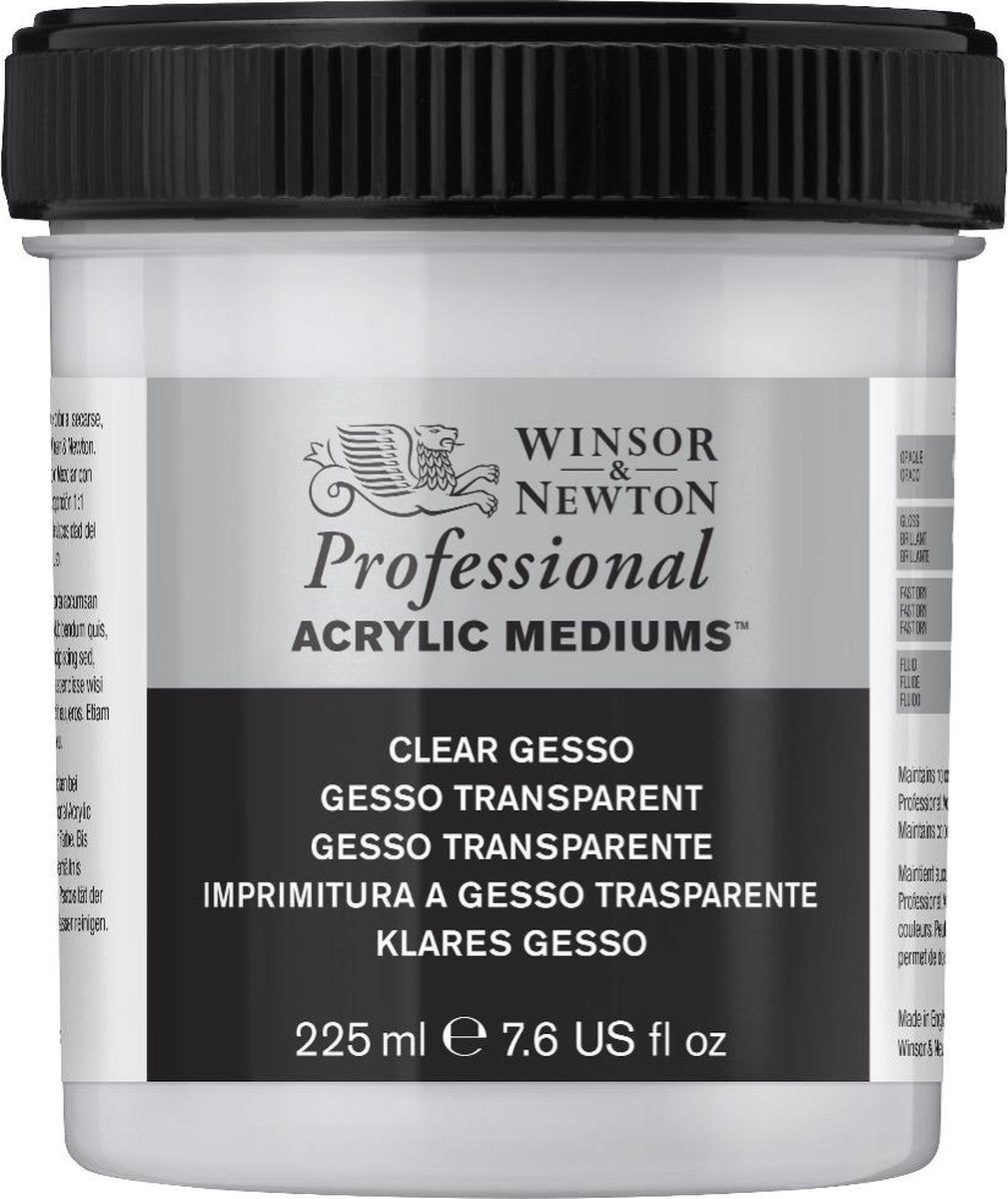 Winsor Newton 3040859 Professional Acrylique Clear Gesso Primer 225 ml – Apprêt acrylique transparent pour peinture à l'huile acrylique