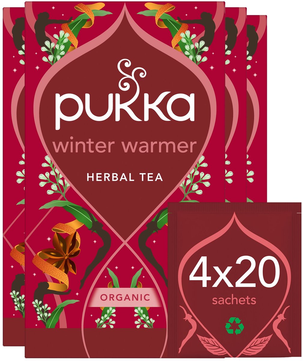 Pukka Tea Winter Warmer Rooibos - 80 sachets de thé - tisane biologique - 4 x 20 sachets - pack économique de thé