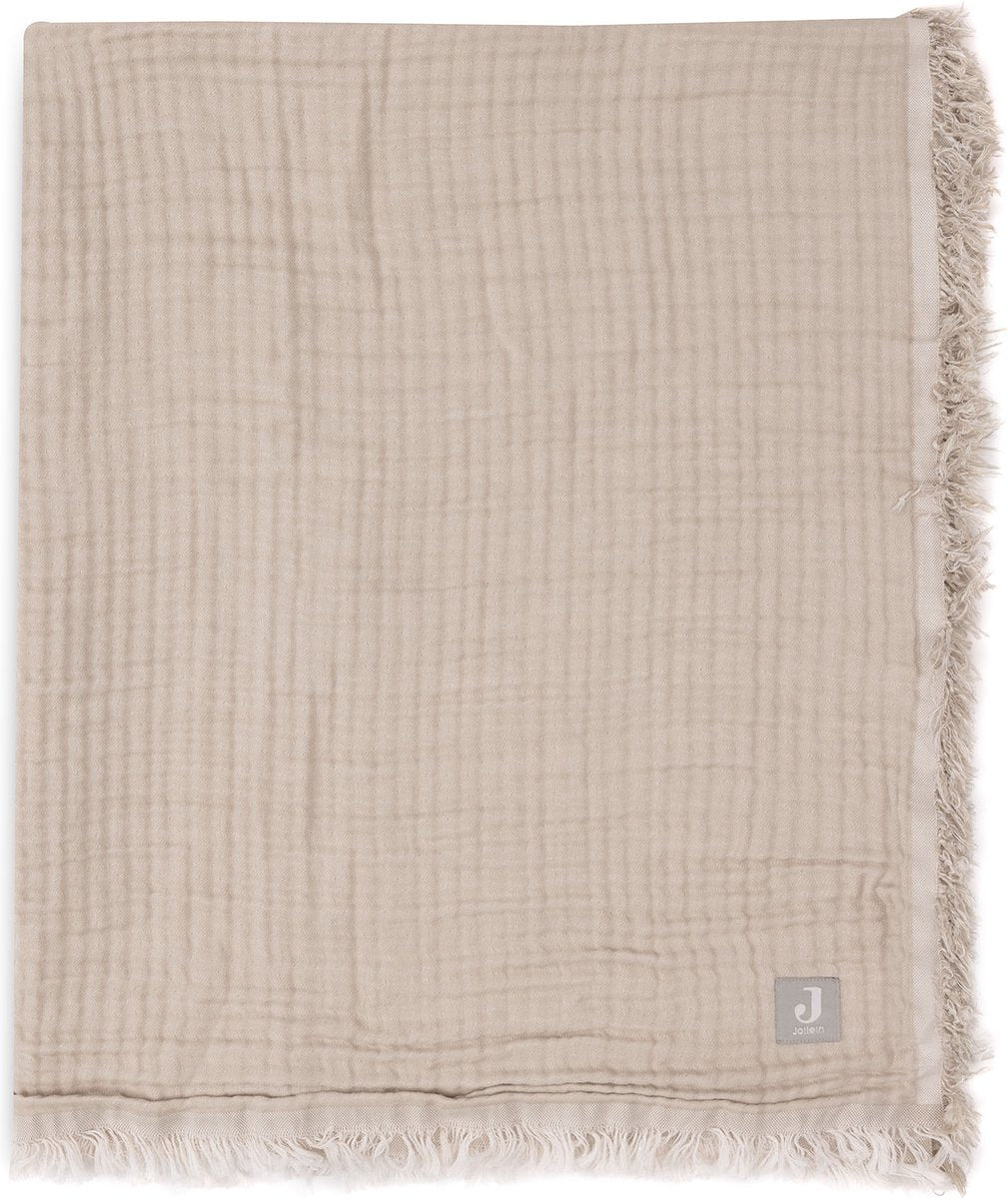 Jollein couverture bébé berceau - 120x120cm - franges - vert olive ivoire - gots
