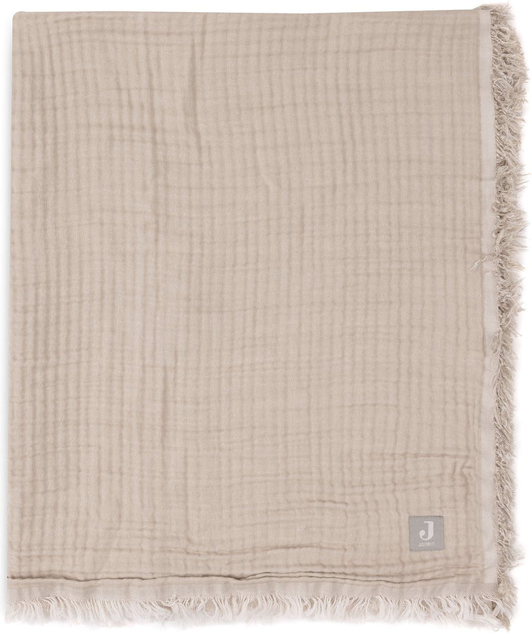 Jollein couverture bébé berceau - 120x120cm - franges - vert olive ivoire - gots