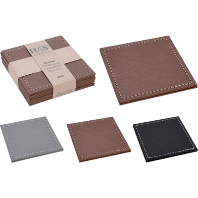 Set de dessous de verre Home Styling cuir artificiel 4 pièces 10x10cm