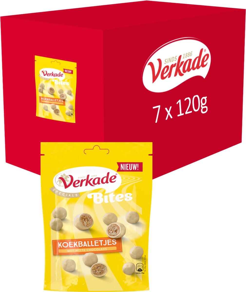 Verkade - bouchées - biscuit - boules de biscuits au chocolat blanc - sachet de 7 x 120 grammes