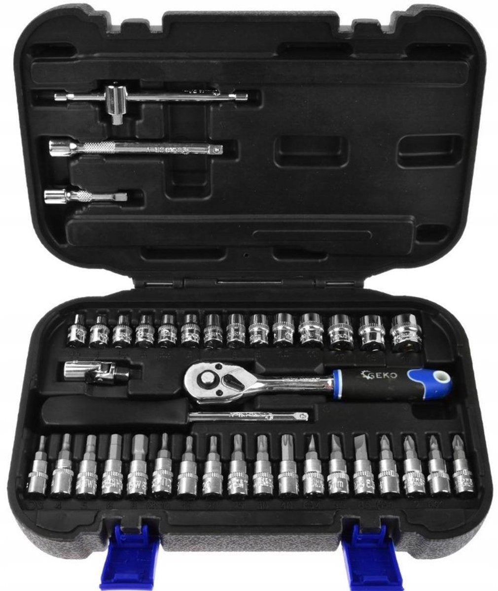 Jeu de clés à douille durables Geko - 38 pièces - cliquet ergonomique - acier au chrome vanadium
