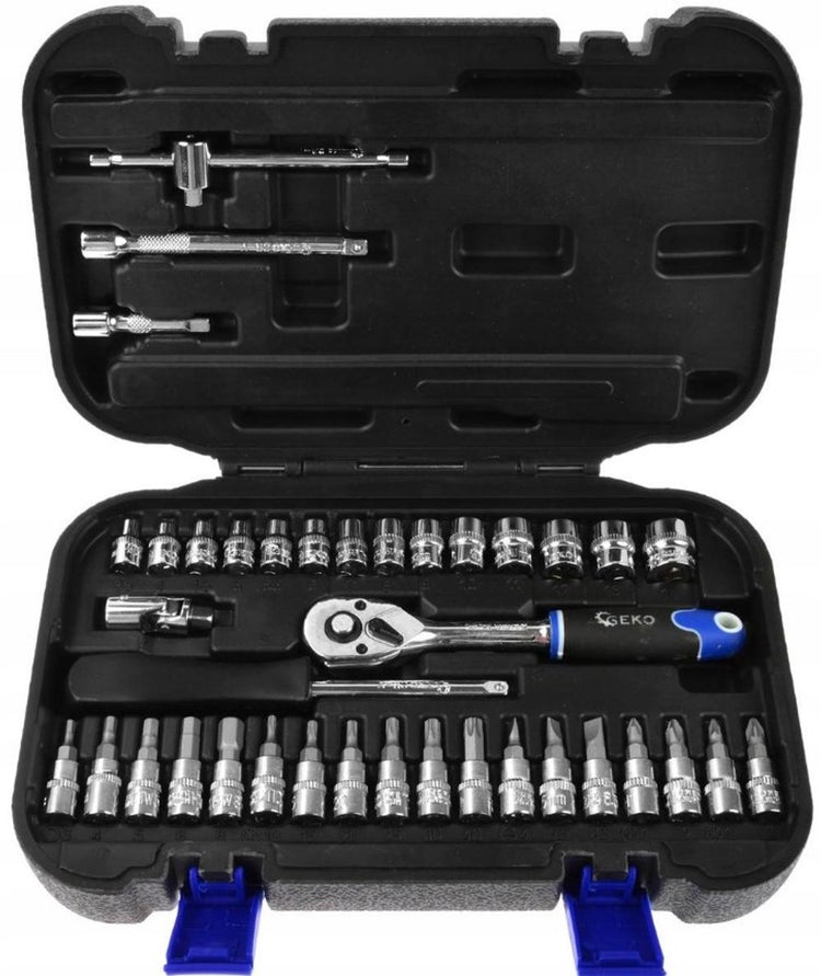 Jeu de clés à douille durables Geko - 38 pièces - cliquet ergonomique - acier au chrome vanadium