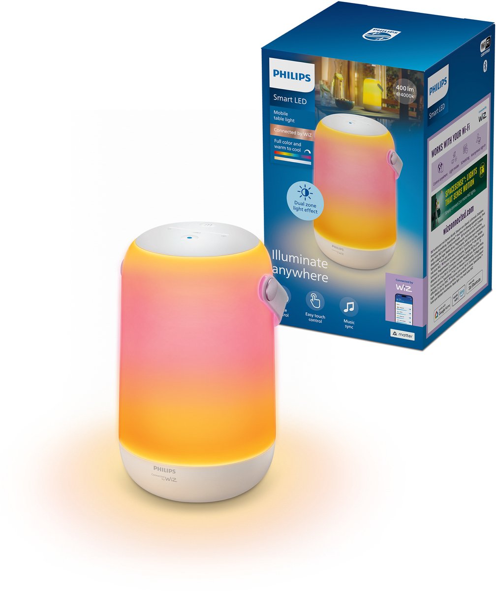 Philips Lighting philips smart Lighting - lampe de table mobile - RVB - deux zones lumineuses - lumière colorée et blanche - synchronisation de la musique - blanc - fonctionne avec l'application Wiz - wifi