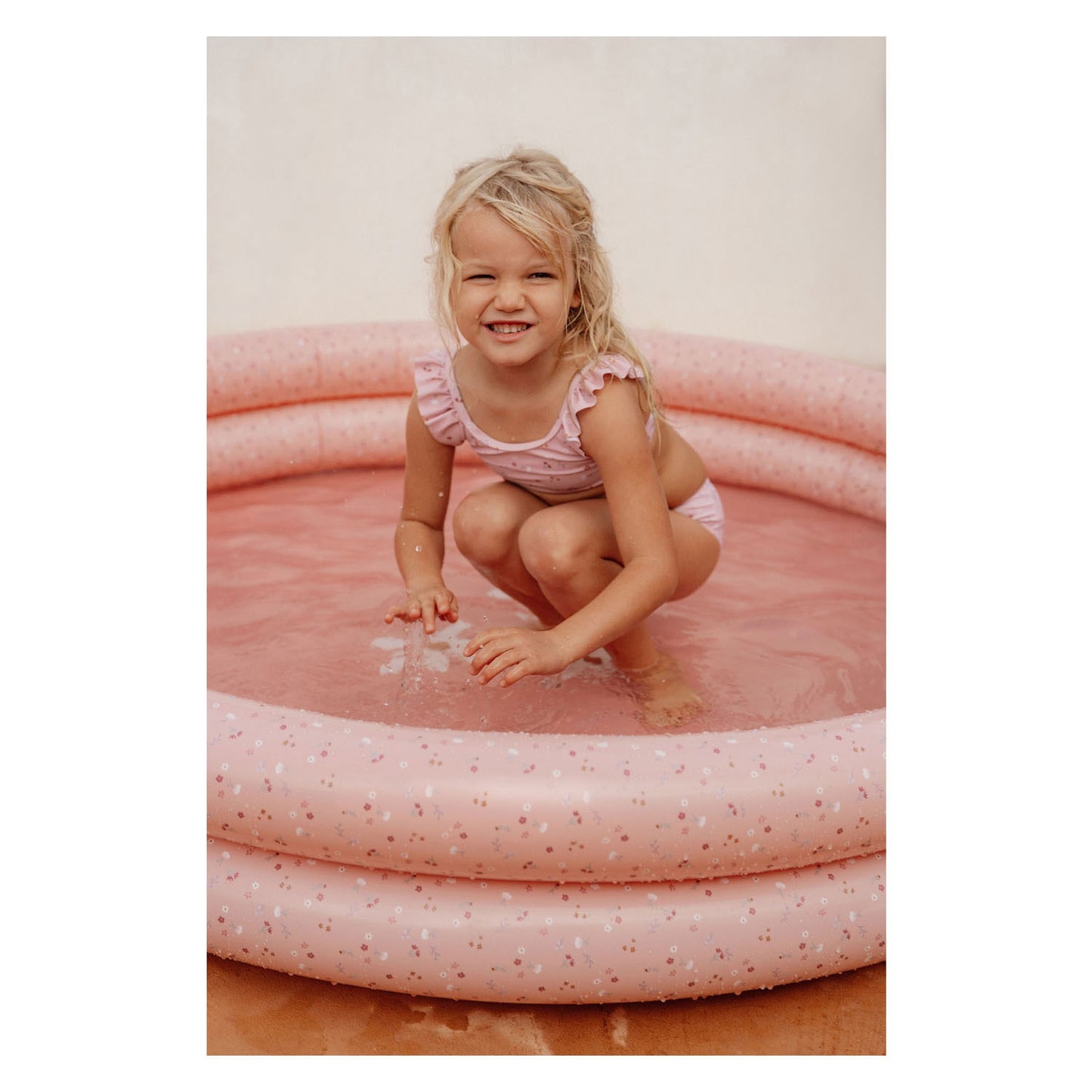 Petite piscine hollandaise Fleurs et papillons 150 cm rose
