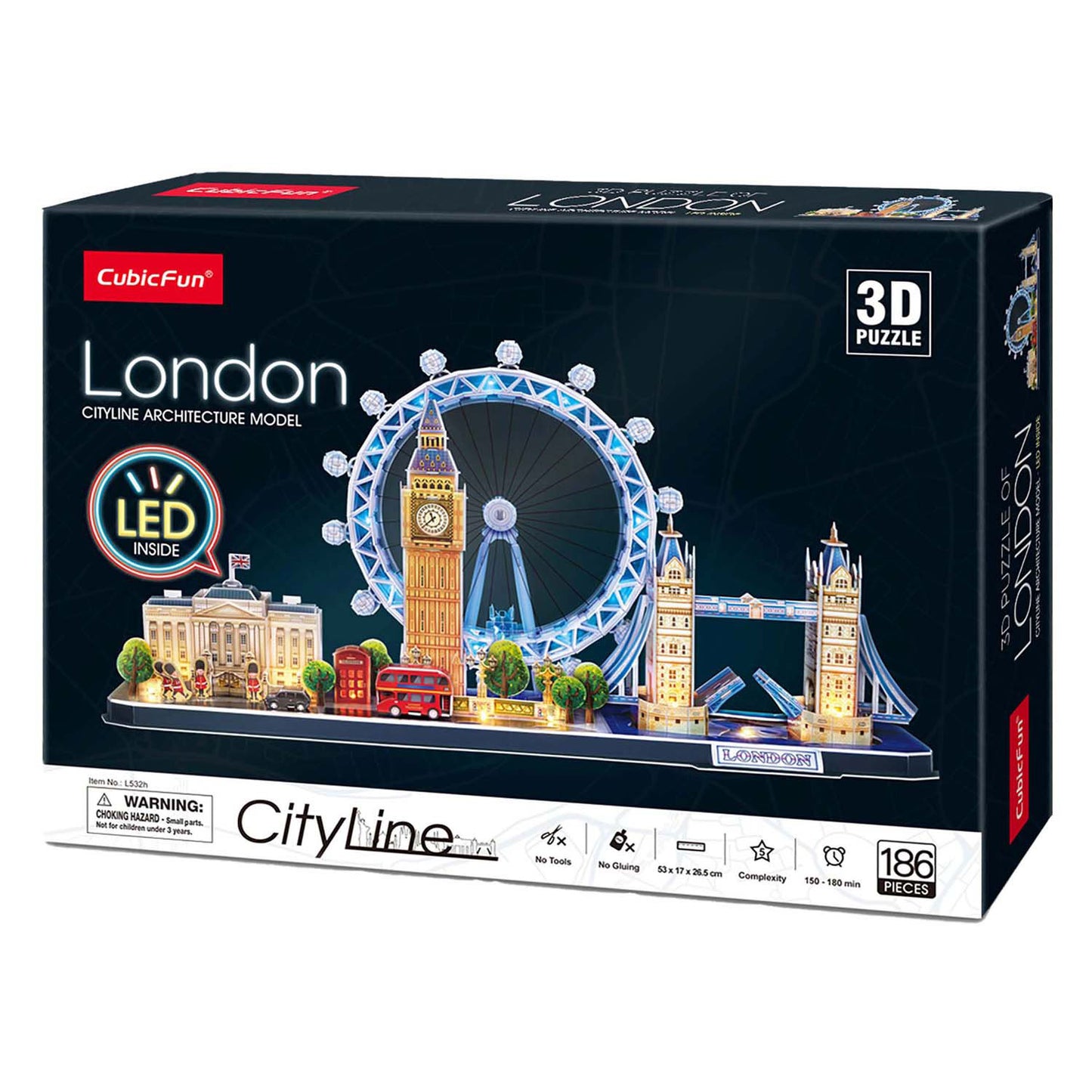 Puzzle 3D cubique amusant City Line Londres LED, 107 pièces.