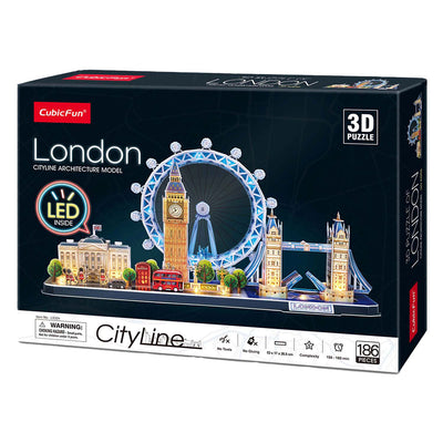 Puzzle 3D cubique amusant City Line Londres LED, 107 pièces.