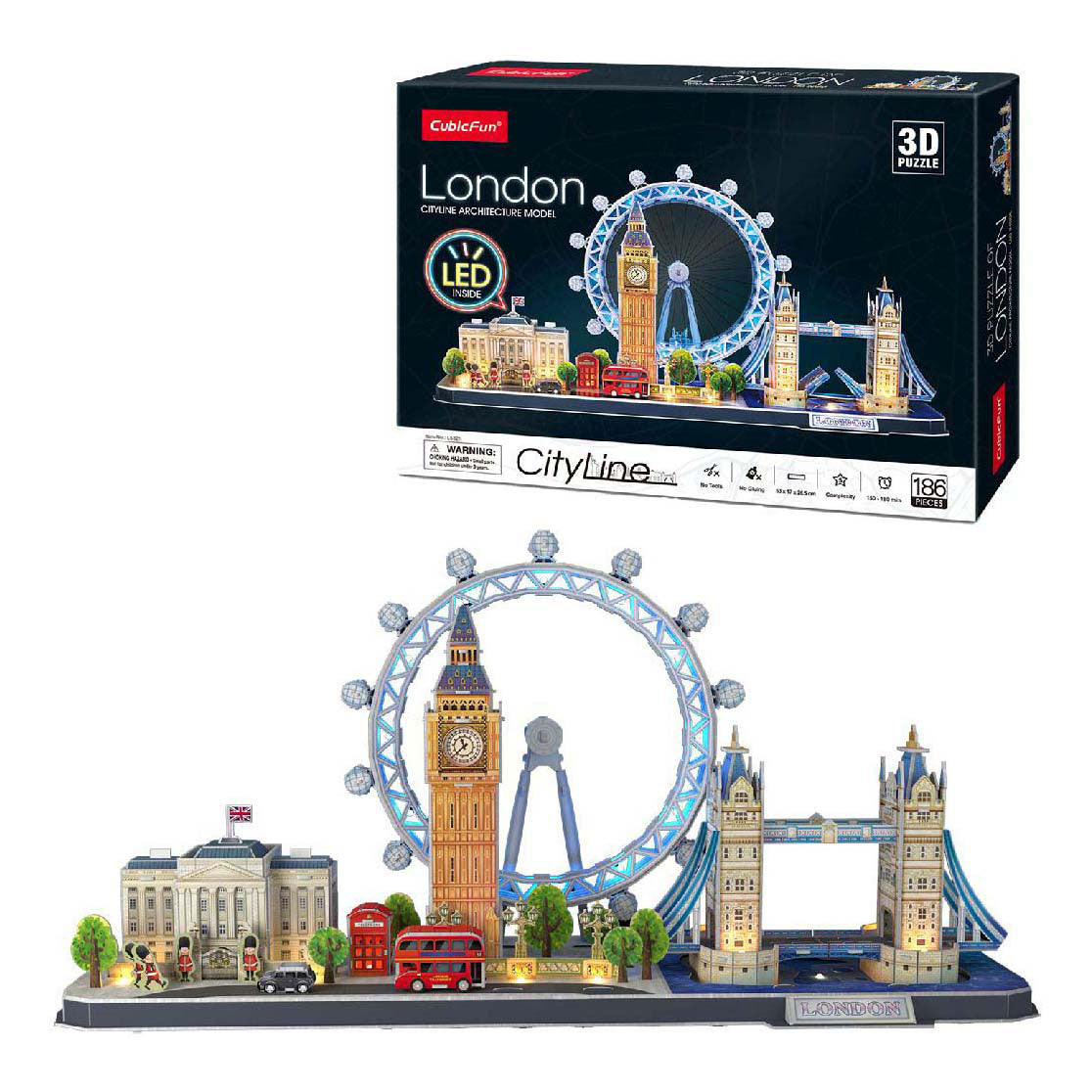 Puzzle 3D cubique amusant City Line Londres LED, 107 pièces.