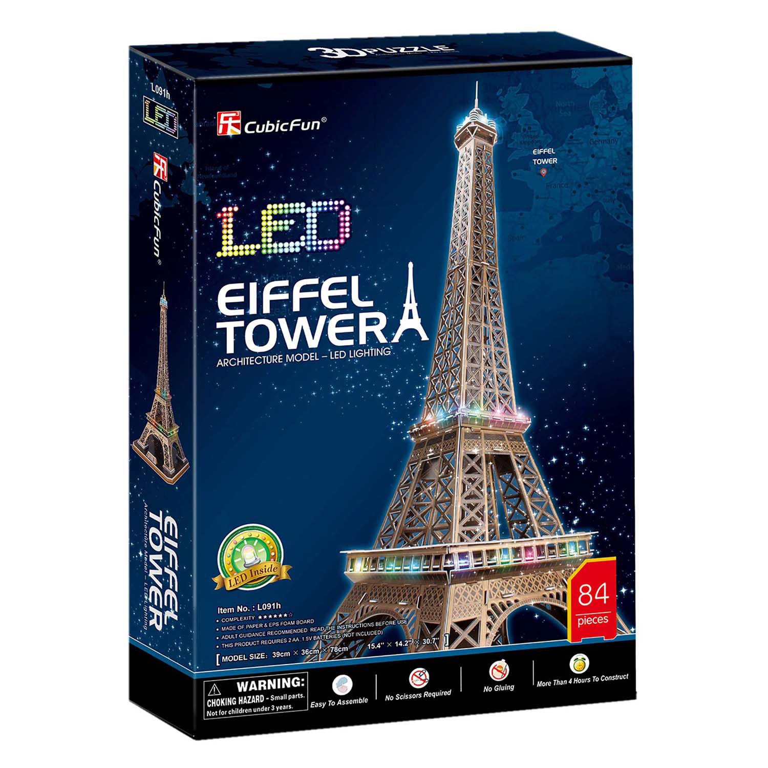 Tour Eiffel de puzzle de Fun Cubic Fun avec éclairage LED