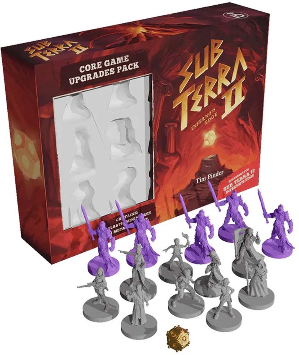À l'intérieur de la boîte des jeux de société Sub Terra II : pack de mises à niveau du jeu de base Inferno's Edge
