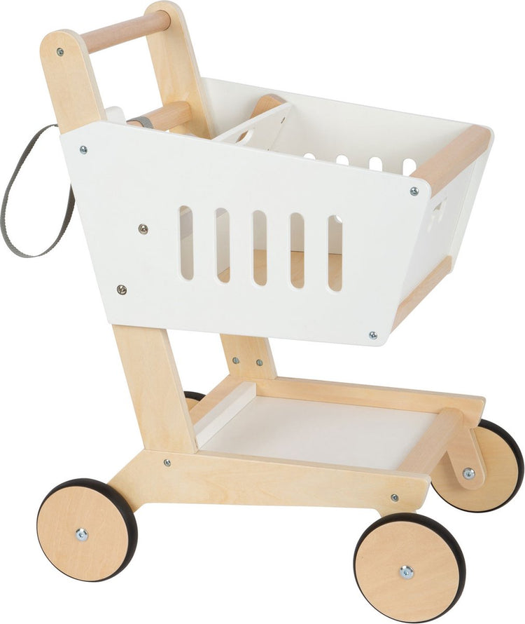 Cart d'achat de supermarché en bois à petit pied blanc