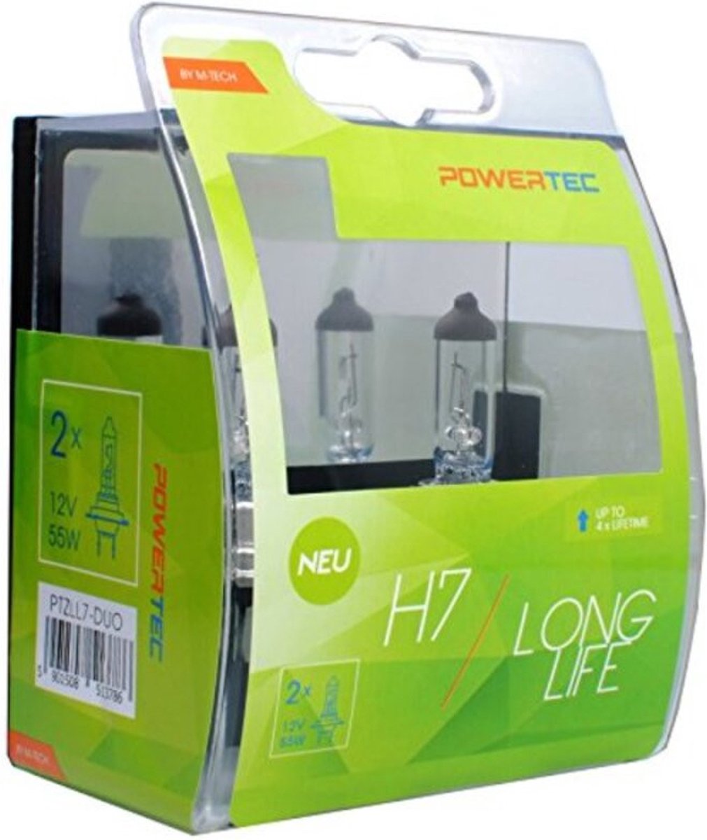 Lampes halogènes Powertec h7 12v – longue durée de vie – lot de 2