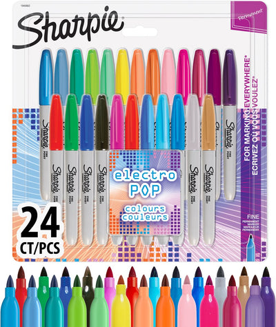 Marqueurs permanents Sharpie | point fin | électropop et diverses couleurs | 24 pièces