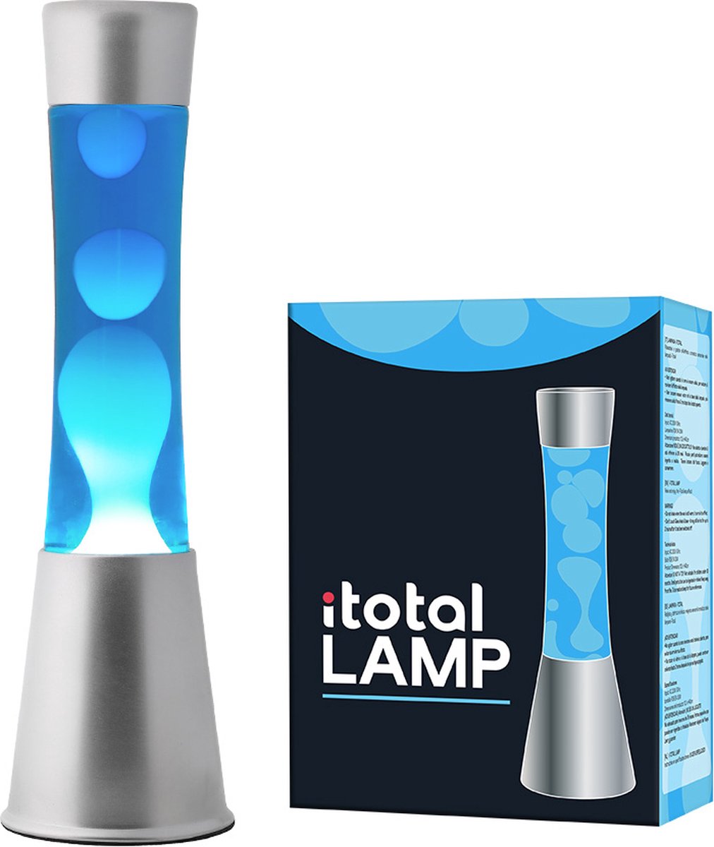 Lampe à lave I-total - lampe à lave - lampe d'ambiance - 40x11 cm - verre aluminium - 30w - bleu avec lave blanche - gris argenté - xl1791