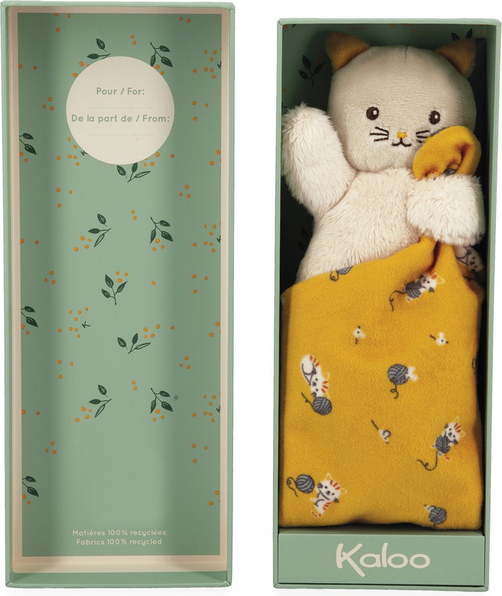 Kaloo - carre douceur - doudou - chat - jaune