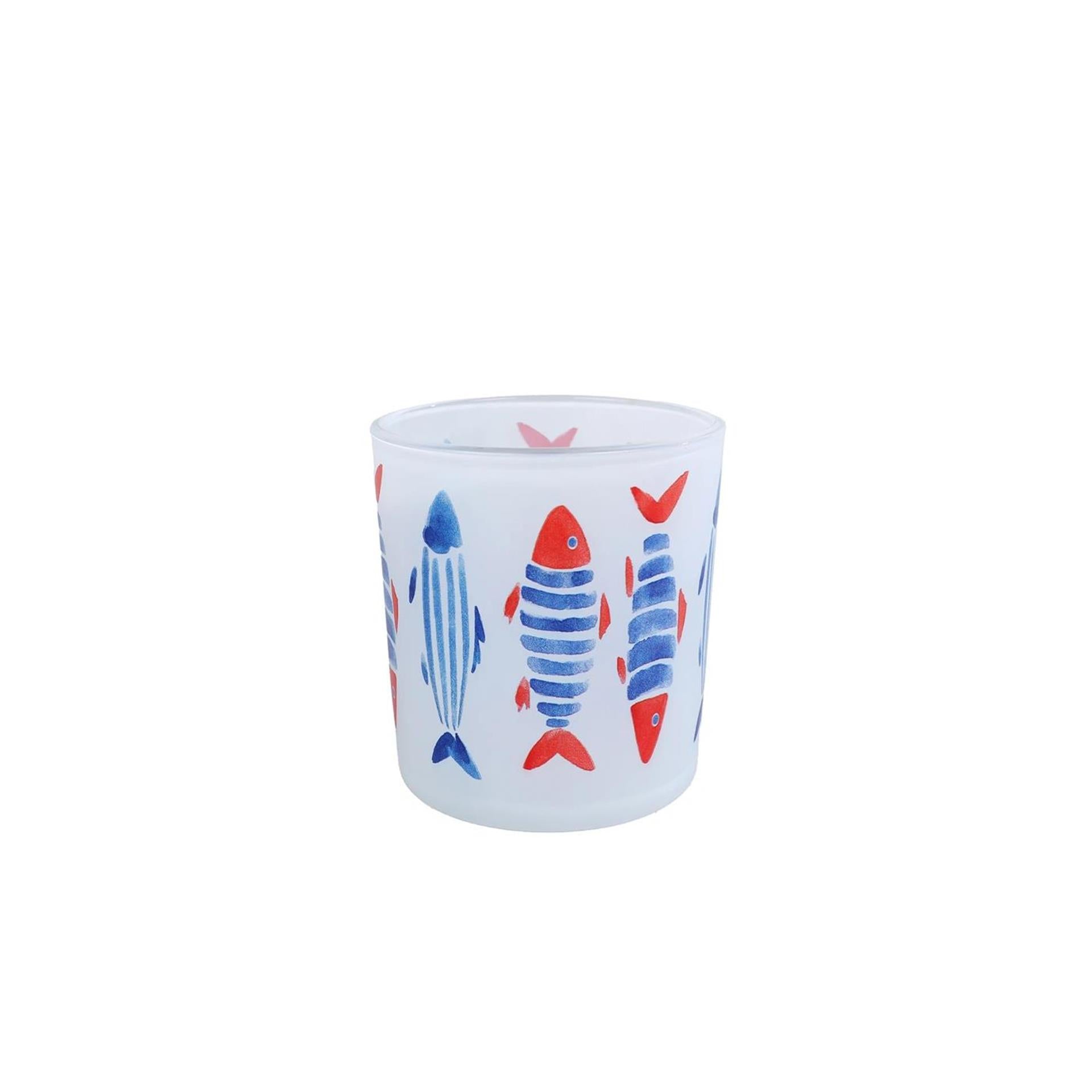 Photophore poisson s verre bleu rouge