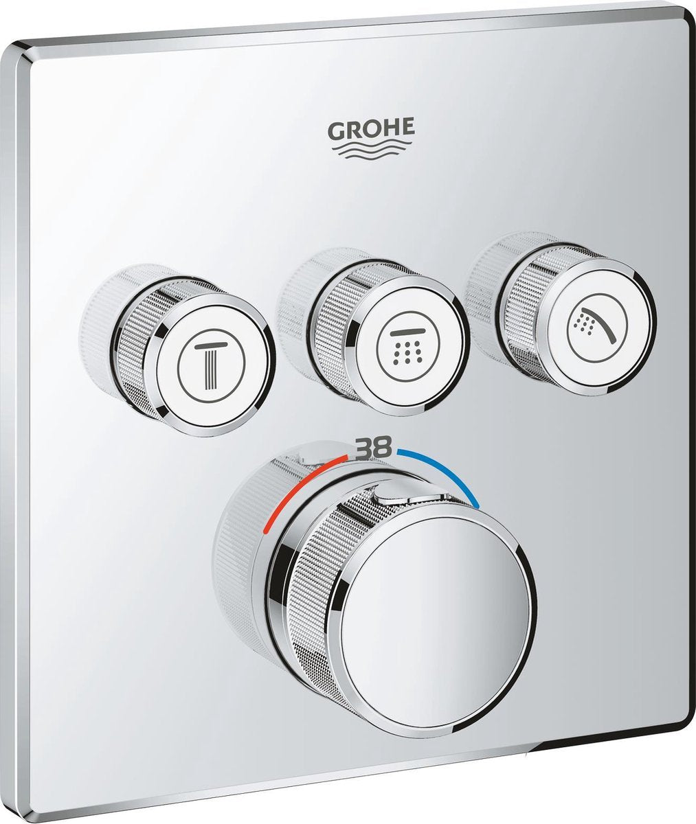 Robinet de douche thermostatique Grohe Grohtherm SmartControl - mitigeur à encastrer - avec inverseur - carré - chrome