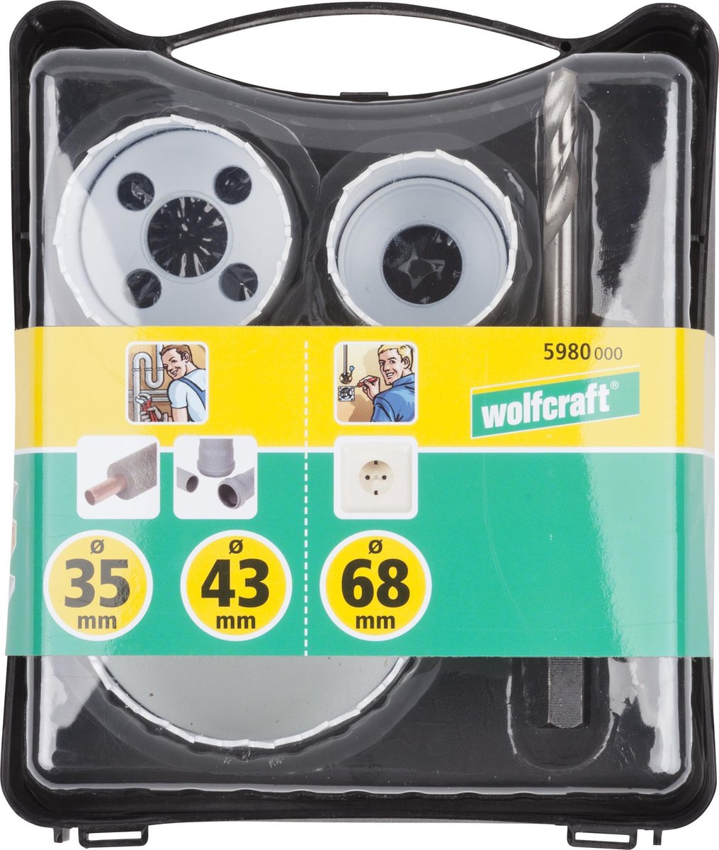 Wolfcraft - scie cloche bimétallique 35, 43 et 68 mm - jeu d'inserts 'rénovation' - 4 pièces - 5980000