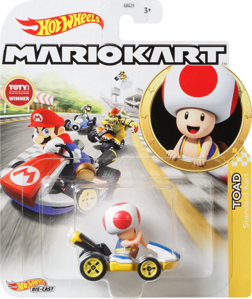 Voiture de course Hot Wheels Mario Kart Toad Junior 1:64 moulé sous pression