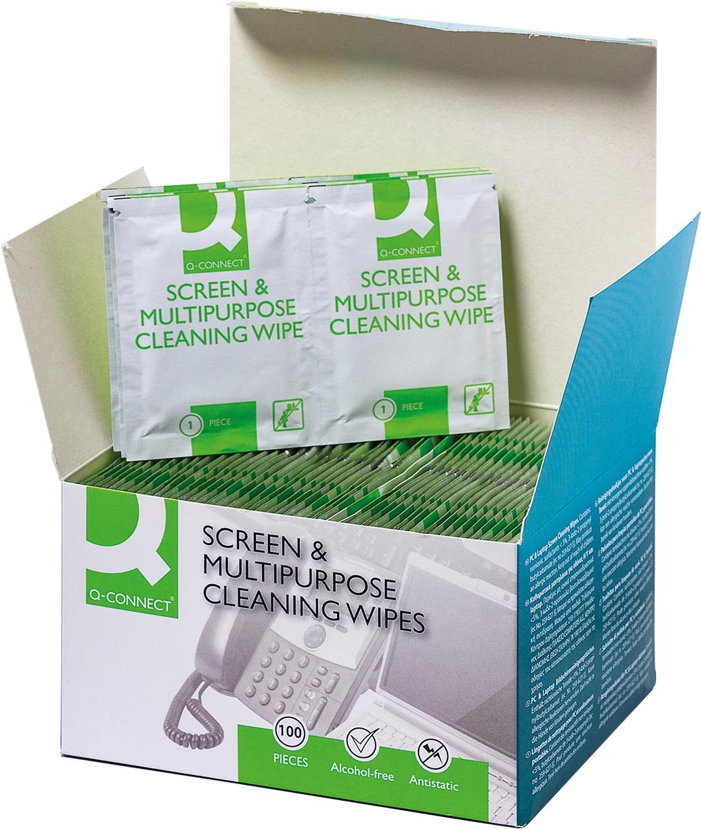 Lingettes nettoyantes Q-connect, usage multifonction, boîte de 100 sachets