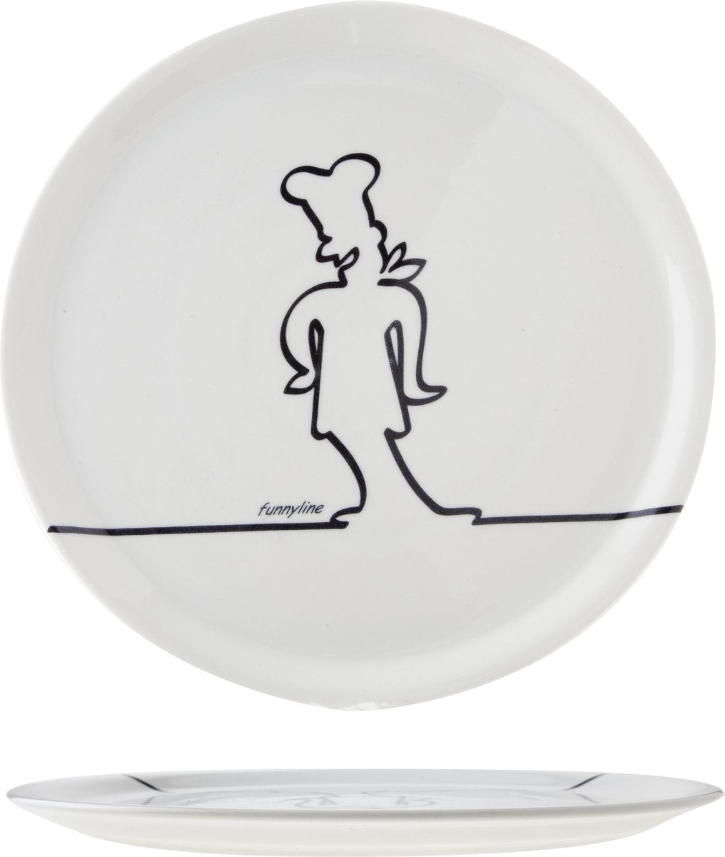 Assiette à pizza cosy tendance - ø 31cm - blanc funnyline noir