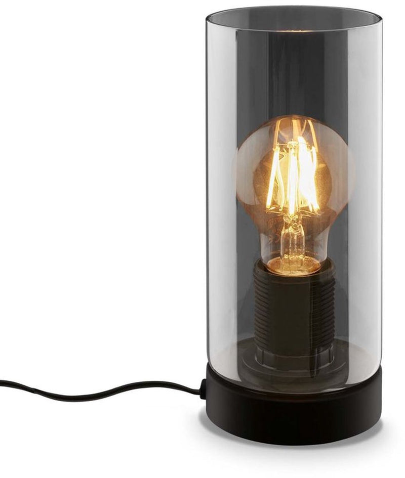 B.k.licht briloner fumi - lampe de table - chambre - avec verre - raccord E27 - noir - lampe de chevet - ø10x24 cm