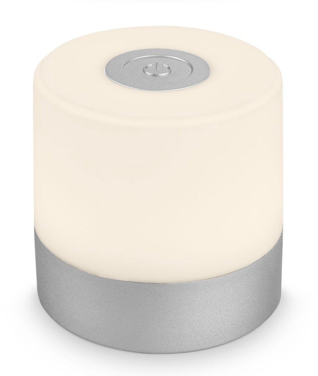 B.k.licht briloner - mini lampe de table rechargeable - avec USB-C - sans fil - dimmable - lampe d'extérieur - lampe pour enfants - lumière blanche chaude 2 700 K - 7x7 cm - chrome