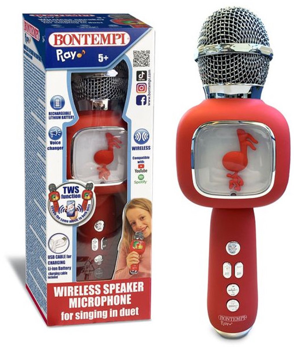 Bontempi spa bontempi 48 5110, microphone jouet, 5 ans, rouge, argent