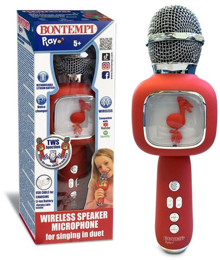 Bontempi spa bontempi 48 5110, microphone jouet, 5 ans, rouge, argent