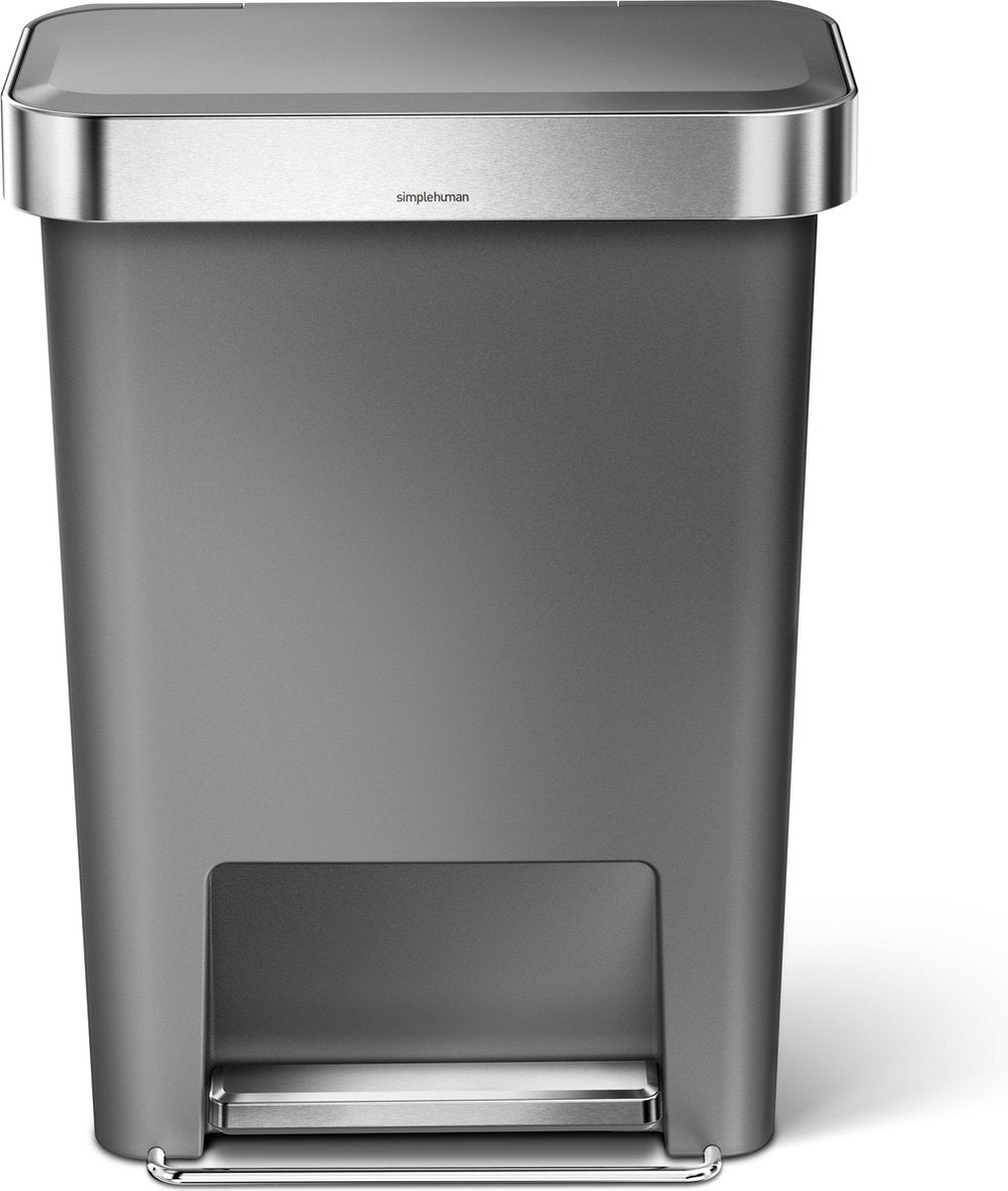 Poubelle à pédale rectangulaire Simplehuman de 45 litres - avec support sac - gris - plastique
