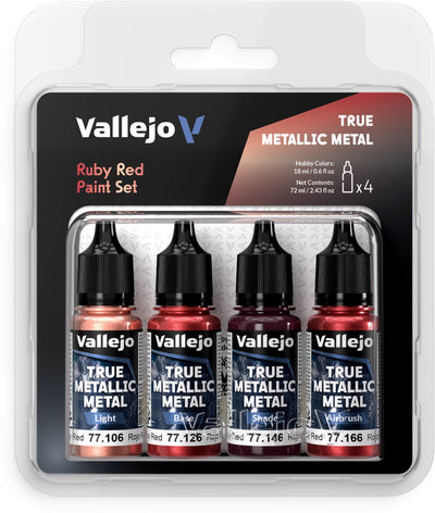 Vallejo Hobby Paint Peinture acrylique - 77254 True Metallic Metal - Set de couleurs rouge rubis - Set acrylique - 4x Set de peinture - 4x 18 ml