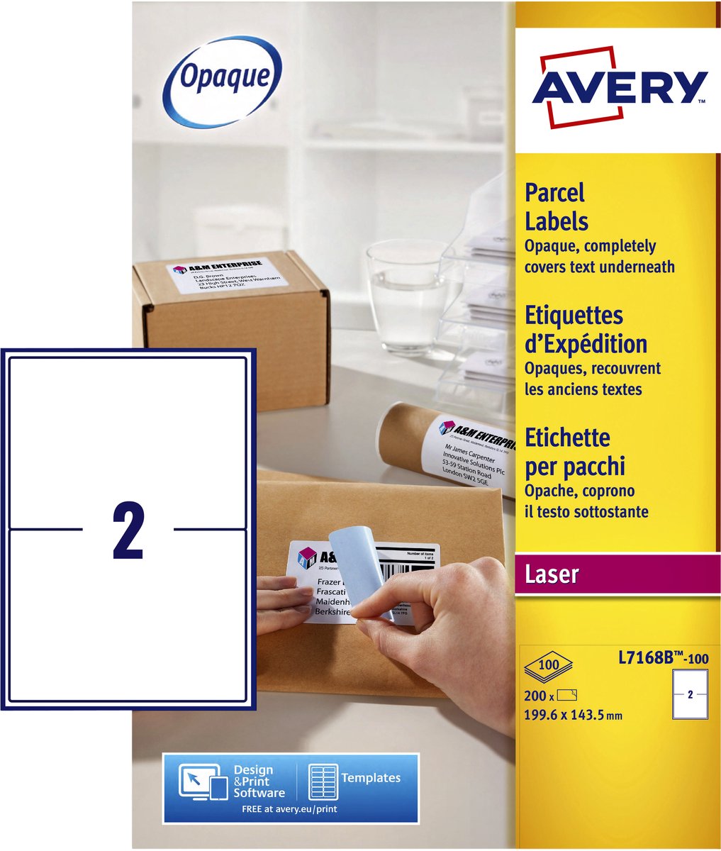Etiquette d'expédition avery block-out - 199 - 6x143 - 5mm boîte blanche 100 feuilles - 2 étiquettes par feuille