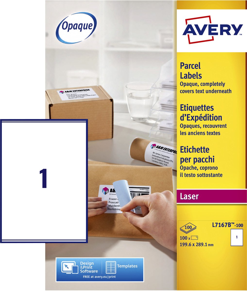 Etiquette d'expédition avery block-out - 199 - 6x289 - 1mm boîte blanche 100 feuilles - 1 étiquette par feuille