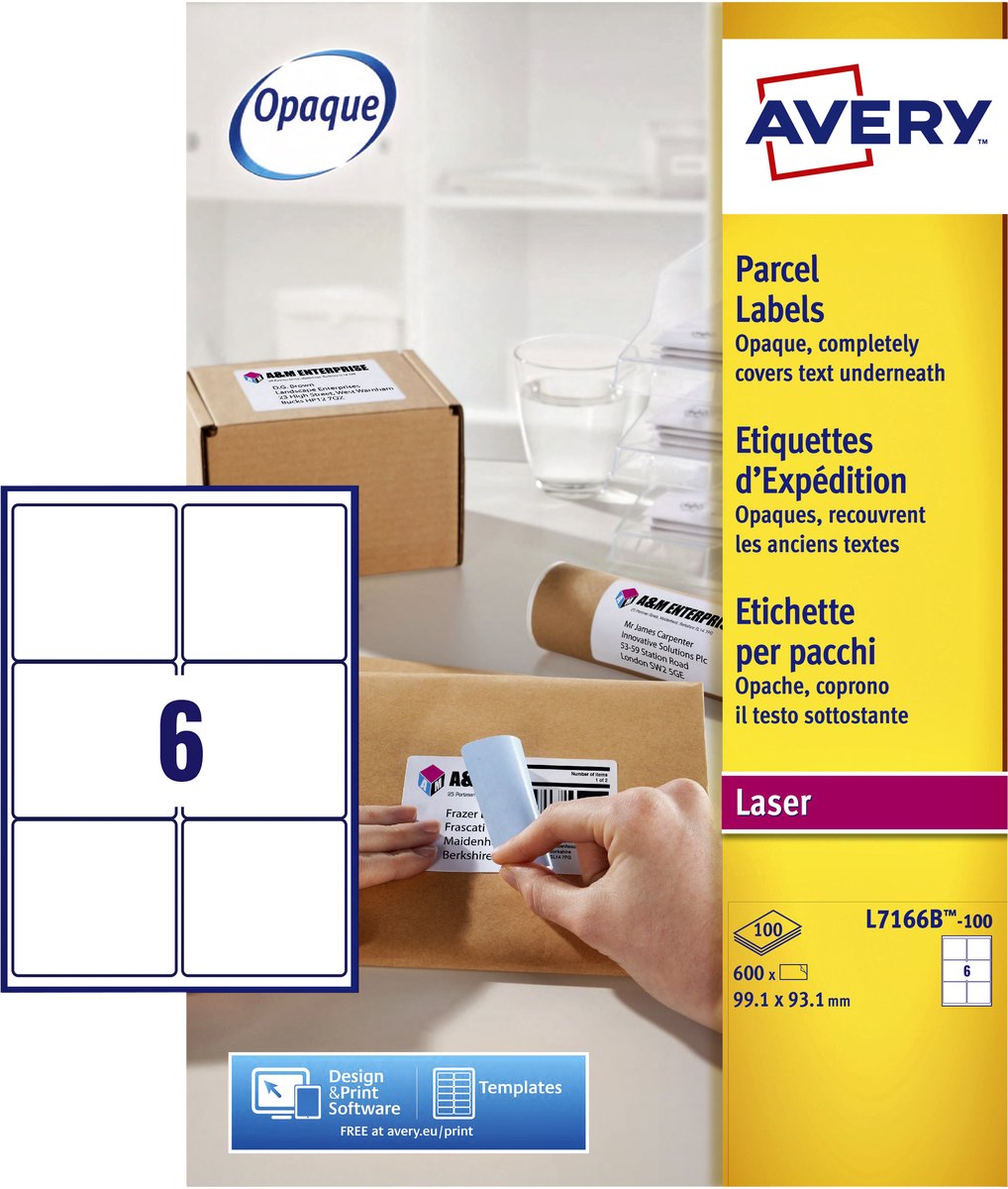 Etiquette d'expédition avery block-out - 99 - 1 x 93 - 1mm boîte blanche 100 feuilles - 6 étiquettes par feuille