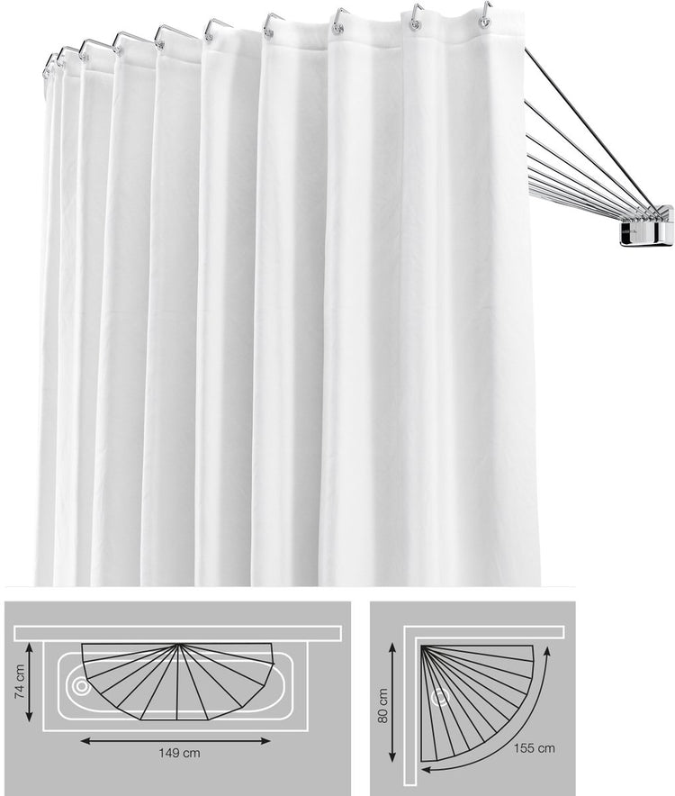 Balançoire Sealskin - ensemble de tringles à rideaux de douche - rondes - 12 tringles - flexibles pour utilisation dans un coin ou un mur plat - chrome