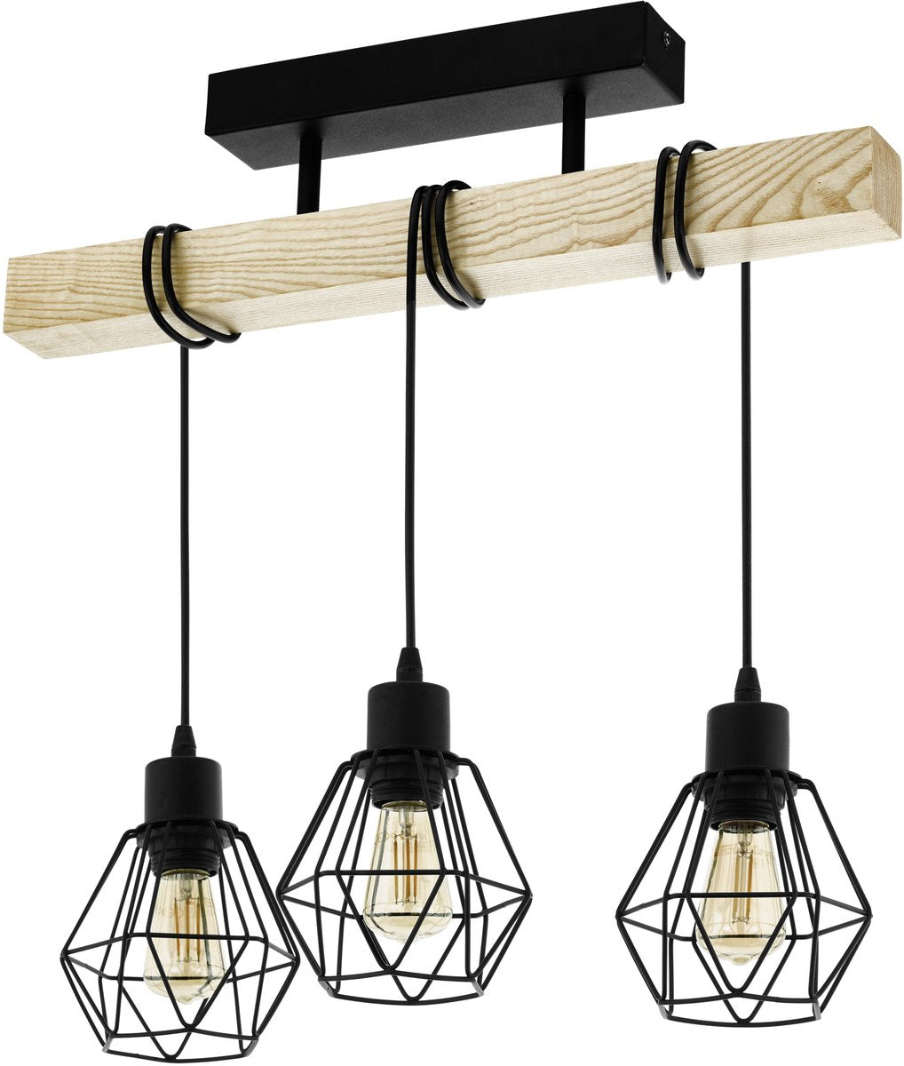 Plafonnier Eglo townshend 5 - e27 - 55 cm - marron noir - bois fsc