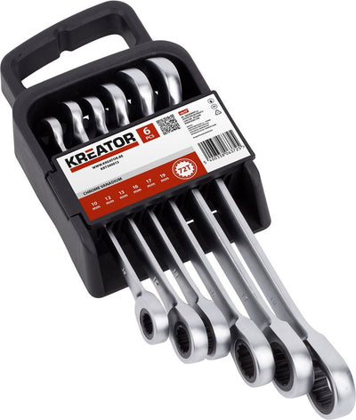 Kreator krt500013 jeu de clés polygonales à cliquet flexibles - 6 pièces - dans un support en plastique