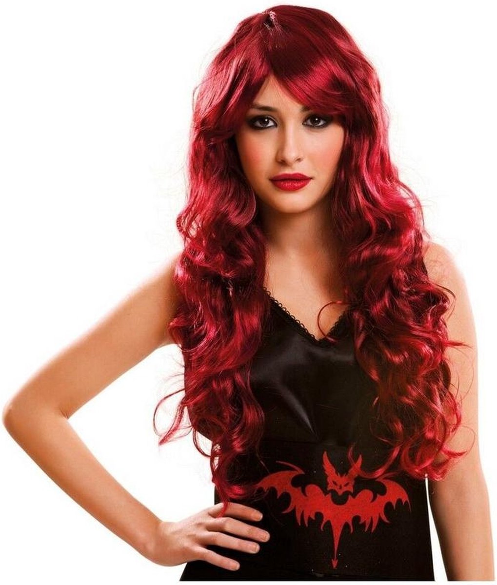 Mom funcompany perruque de mode disco rouge longue dames