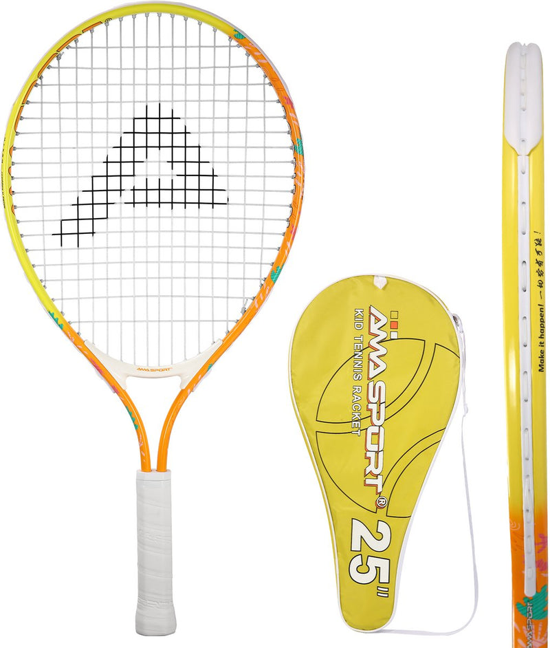 Raquette de tennis enfant Ama sport orange 25 pouces - raquette junior légère avec sac - idéale pour les débutants -