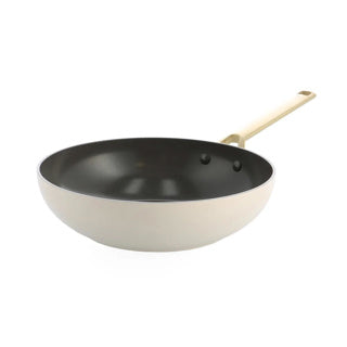 Poêle wok BK sublime 28cm - 3,7l - revêtement antiadhésif sans PFA - poêle wok induction - poêle céramique - passe au four jusqu'à 220°c - poignées inox dorées - sans couvercle - crème